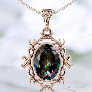 Bio Color Mystic Topas Halsband För Kvinnor 925 Sterling Silver Naturinspirerat Hänge Vintage Gren Style Bröllopshänge Jubileumspresent bild 1