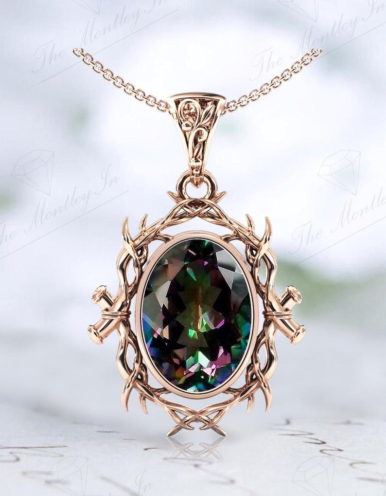 Bio Color Mystic Topas Halsband För Kvinnor 925 Sterling Silver Naturinspirerat Hänge Vintage Gren Style Bröllopshänge Jubileumspresent bild 1