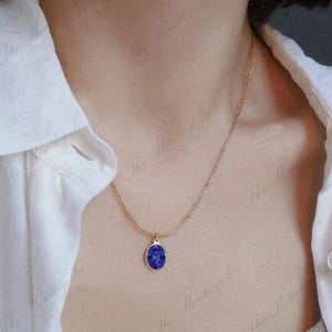 Art Deco Tanzanit Ädelstenshänge För Kvinnor 14K Guld Tanzanit Bröllopshalsband Unikt Statement-hänge Ovalt Tanzanithänge bild 4