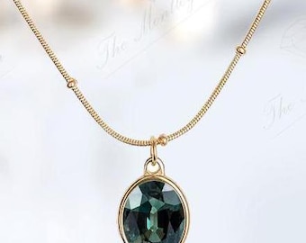 Color Changing Teal Sapphire Pendant For Women Art Deco Wedding Pendant Unique Handmade Pendant 14K Gold Teal Sapphire Necklace Gift For Her