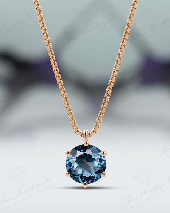 London Blue Topaz Solitaire Pendant For Women 925 Sterling Silver Statement Pendant Unique Minimalist Wedding Necklace Blue Gemstone Pendant