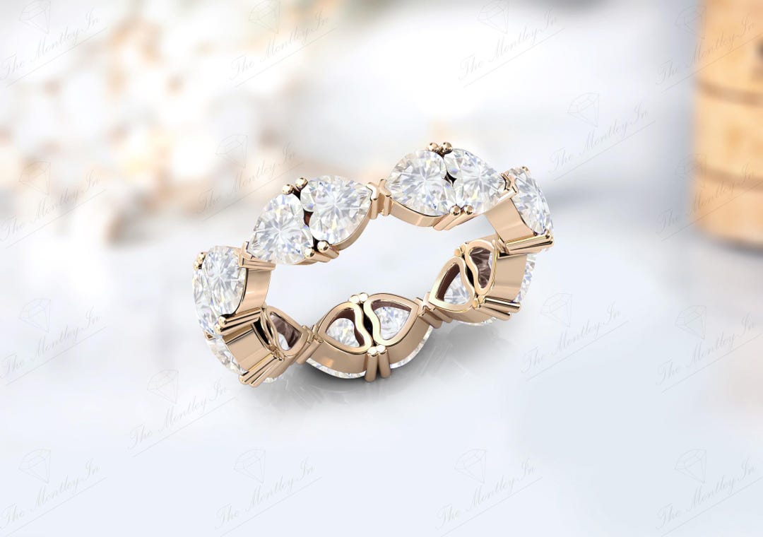 14K Gold Moissanite Full Eternity Band, Art Deco Wedding Ring - Etsy