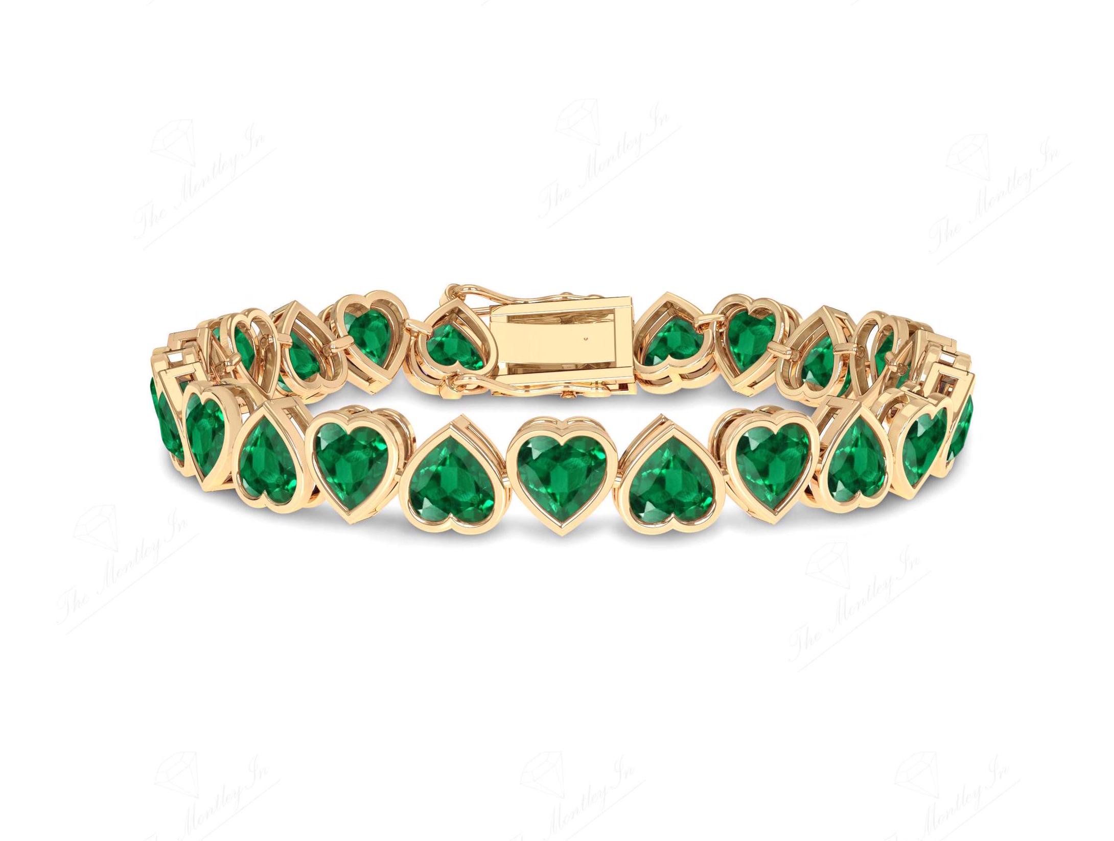 Heart Shaped Emerald Bracelet For Women Sterling Silver Tennis Bracelet Art Deco Emerald Wedding Bracelet Unique Anniversary Gift For Her
