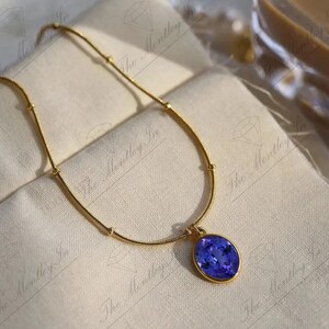 Art Deco Tanzanit Ädelstenshänge För Kvinnor 14K Guld Tanzanit Bröllopshalsband Unikt Statement-hänge Ovalt Tanzanithänge bild 3