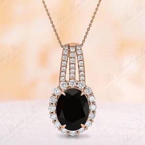Art Deco Black Onyx Pendant For Women Oval Cut Black Onyx Halo Wedding Pendant 14K Gold Black Onyx Necklace Vintage Handmade Pendant