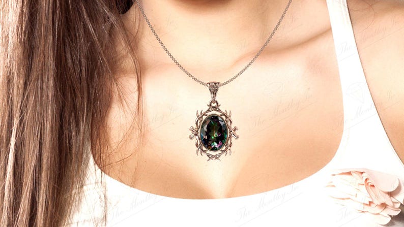 Bio Color Mystic Topas Halsband För Kvinnor 925 Sterling Silver Naturinspirerat Hänge Vintage Gren Style Bröllopshänge Jubileumspresent bild 5