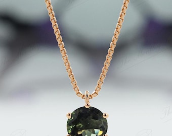 Minimalist Moldavite Wedding Pendant For Women 925 Sterling Silver Handmade Pendant Round Cut Moldavite Solitaire Necklace Gift For Women