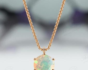 Round Cut Opal Gemstone Necklace For Women Art Deco Solitaire Wedding Pendant Unique Minimalist Opal Pendant Unique Statement Pendant