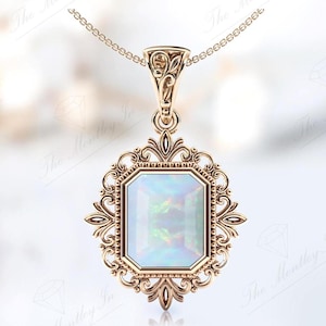 Natural Fire Opal Gemstone Pendant For Her 925 Silver Opal Wedding Pendant Art Deco Filigree Design Necklace Unique Handmade Pendant For Her