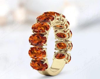 Vintage Maderia Citrine Eternity Band For Women Art Deco Eternity Engagement Band  925 Silver Maderia Citrine Wedding Band Anniversary Gift