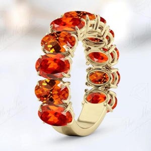 Art Deco Orange Sapphire Eternity Band For Women 14K Gold Orange Sapphire Wedding Band Unique Stacking Band Promise Band Anniversary Gift