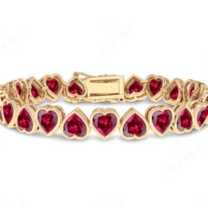 Vintage robijnrode edelsteenarmband voor vrouwen hartvorm robijnrode trouwarmband 14K gouden robijnrode tennishuwelijksarmband art deco statement armband