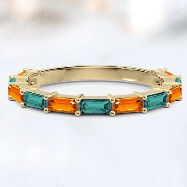 14K Gold Orange Sapphire Eternity Band For Women Art Deco Tourmaline Wedding Band Unique Half Eternity Bridal Band Women Anniversary Gift