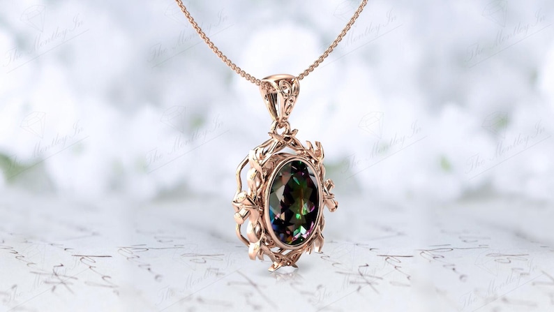 Bio Color Mystic Topas Halsband För Kvinnor 925 Sterling Silver Naturinspirerat Hänge Vintage Gren Style Bröllopshänge Jubileumspresent bild 2