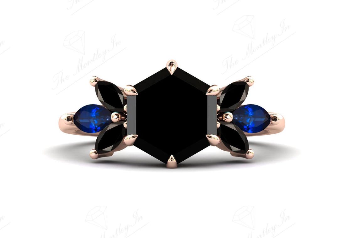 Certified Black Onyx Cluster Promise Ring for Her