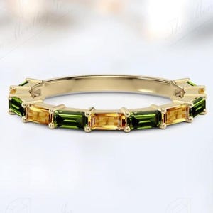 Baguette Cut Green Tourmaline Eternity Band For Women Unique Half Eternity Bridal Band 925 Sterling Silver Stacking Band Anniversary Gift