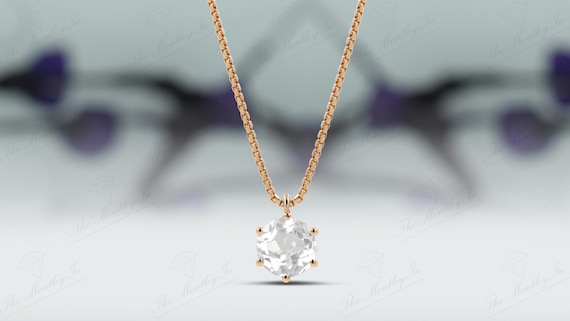 Natural White Topaz Handmade Pendant For Women 925 Silver White Topaz Minimalist Necklace Unique Solitaire Pendant Wedding Gift For Her