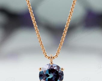 Minimalist Alexandrite Pendant For Women 925 Silver Alexandrite Solitaire Necklace Vintage Statement Pendant Color Changing Gemstone Pendant