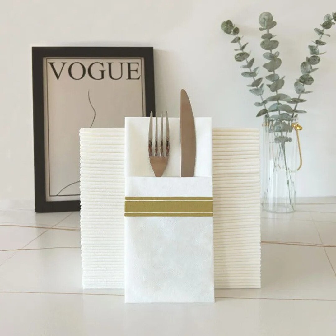 50PCS Gold Linen Napkins Disposable With Flatware Pocket for Etsy