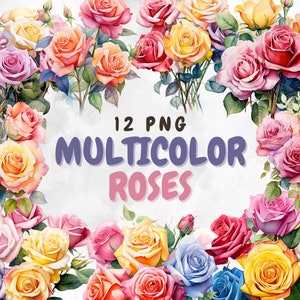 Watercolor Rose Clipart, Printable Transparent Digital PNGs for Wedding Invites and Crafts, Flower Clipart Rose