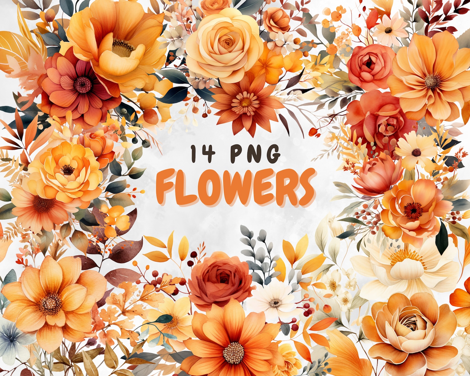 Fall Floral Clipart, Watercolor, Aesthetic Printable Transparent ...