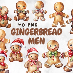 Watercolor Gingerbread Man Clipart Bundle Gingerbread PNG Printable Images for Commercial Use Winter PNG