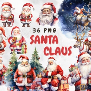 Aquarell Weihnachtsmann Clipart Bundle Winter Weihnachtsmann Weihnachten Illustrationen druckbare PNGs, kommerzielle Nutzung, Scrapbook, Papierhandwerk