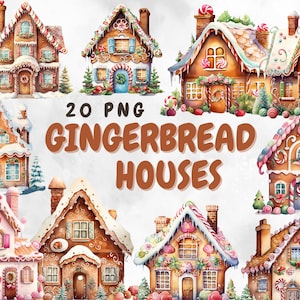 Watercolor Gingerbread House Clipart Bundle Gingerbread PNG Printable Images for Commercial Use Christmas House PNG, Scrapbook, Paper Crafts