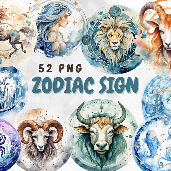 Sternzeichen Clipart Bundle Zodiac PNG Bilder für kommerzielle Nutzung Astrologie PNG, Aquarell, Scrapbook, Papier Handwerk, Astrologie Geschenk