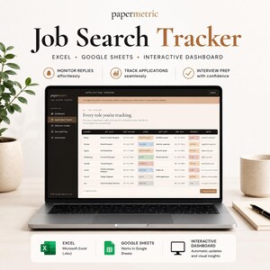 Job Application Tracker Spreadsheet, Interview Prep Template, Job Search Tracking for Excel & Google Sheets, HTML App