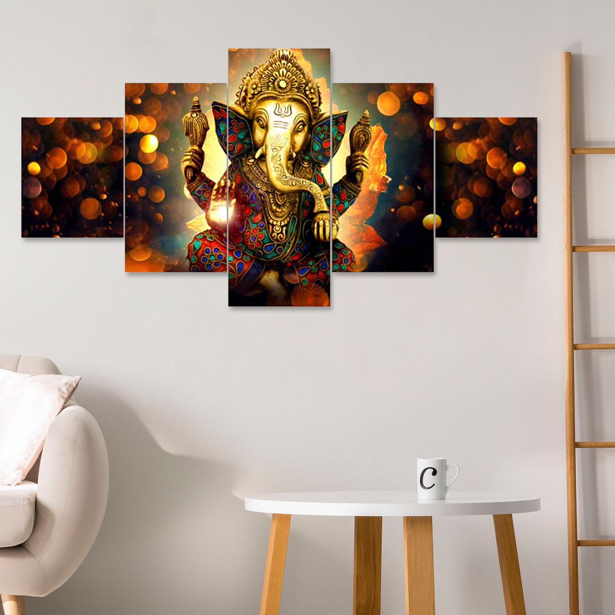 Set of 5 Ganesha Ganesh Ji Religious Framed Wall Paintings for Home ...