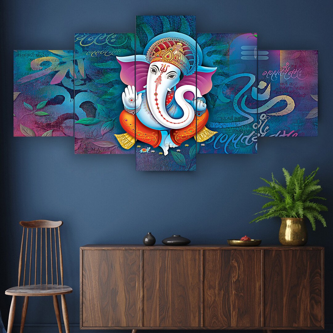 Set of 5 Ganesha Ganesh Ji 3D Uv Coated Wall Painting for Home ...