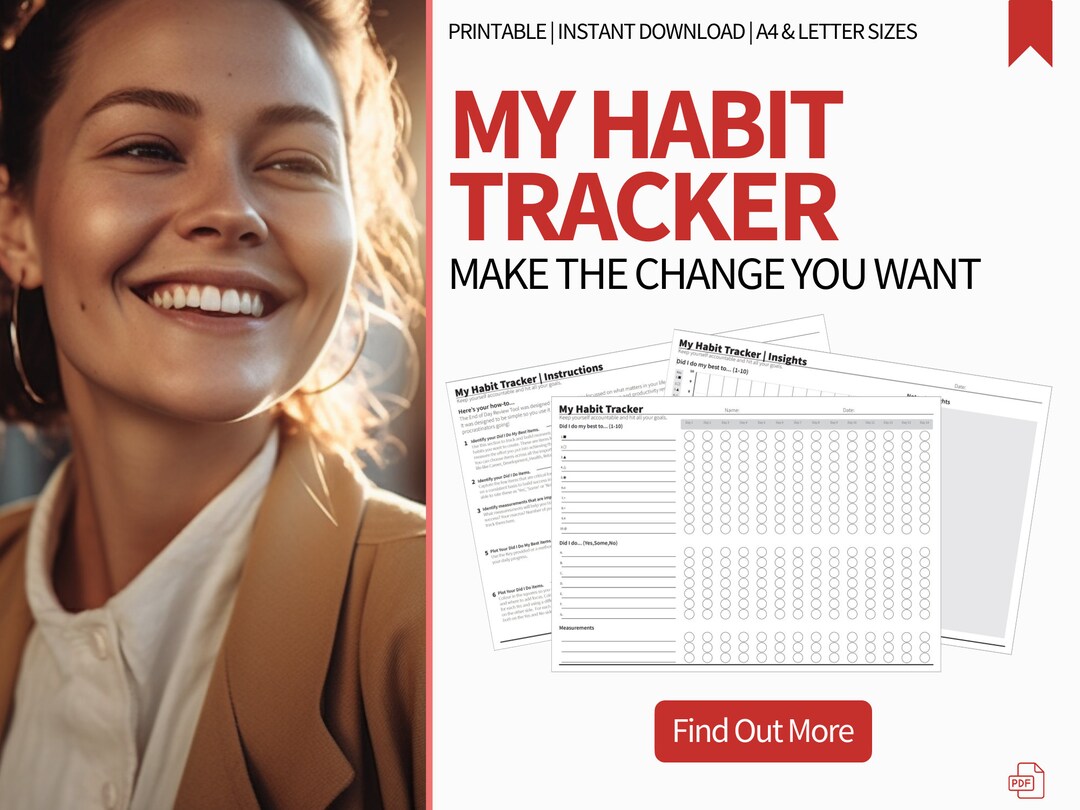 Printable Habits Tracker, Habit Tracking Template, End of Day Review