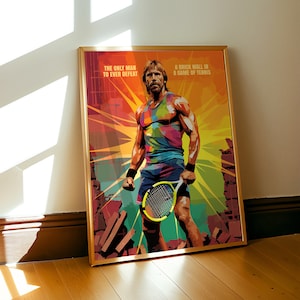 The Only Man To Ever Defeat A Brick Wall In A Game Of Tennis Poster, Chuck Norris Wall Decor,  Retro Vintage Sport Print, Digital Download