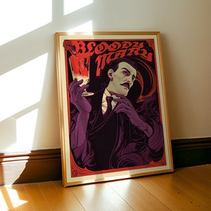 Retro Bloody Mary Cocktail Poster, Gothic Art Nouveau Wall Decor, Drinking Dracula print, Vintage Aesthetic Illustration, Unframed