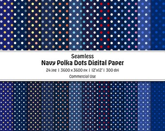 Navy Polka Dots Digital Paper, Navy Seamless Pattern, Digital Scrapbook Paper, Seamless Paper, Scrapbooking Paper, Navy Dots, Commercial Use