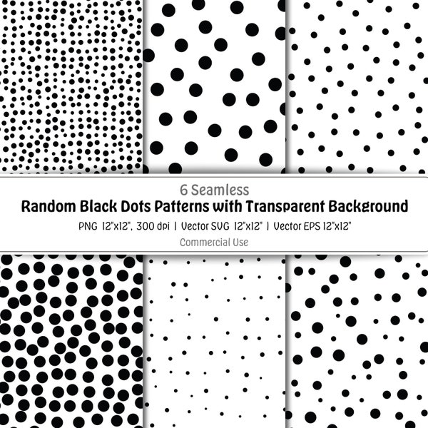 Random Black Polka Dot Seamless Pattern with Transparent Background, Vector Dots for Digital Projects and DIY Projects, Png, Svg, Eps