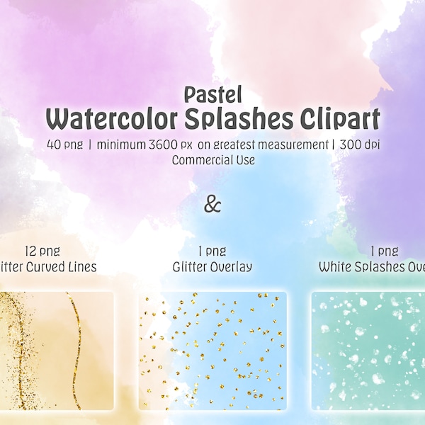 Pastel Watercolor Splashes PNG Clipart, Blush, Digital Download, Transparent Background, Watercolor Elements, Simple Wedding Invite