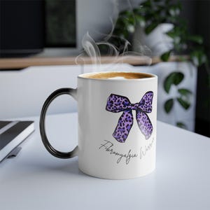 Fibromyalgia Awareness Color Morphing Mug: Leopard Ribbon Warrior Gift