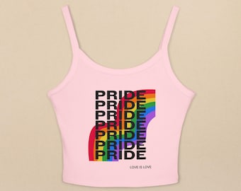 Camiseta de tirantes finos "Pride" / "Love is Love" / Ropa LGBTQ+, Top de verano, Ropa para festivales, Conjunto informal de verano, Ropa para el mes del Orgullo