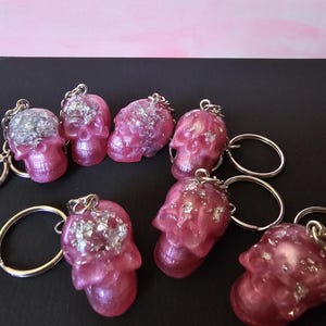 Pink Resin Skull Keychain: Handmade Halloween Keyring