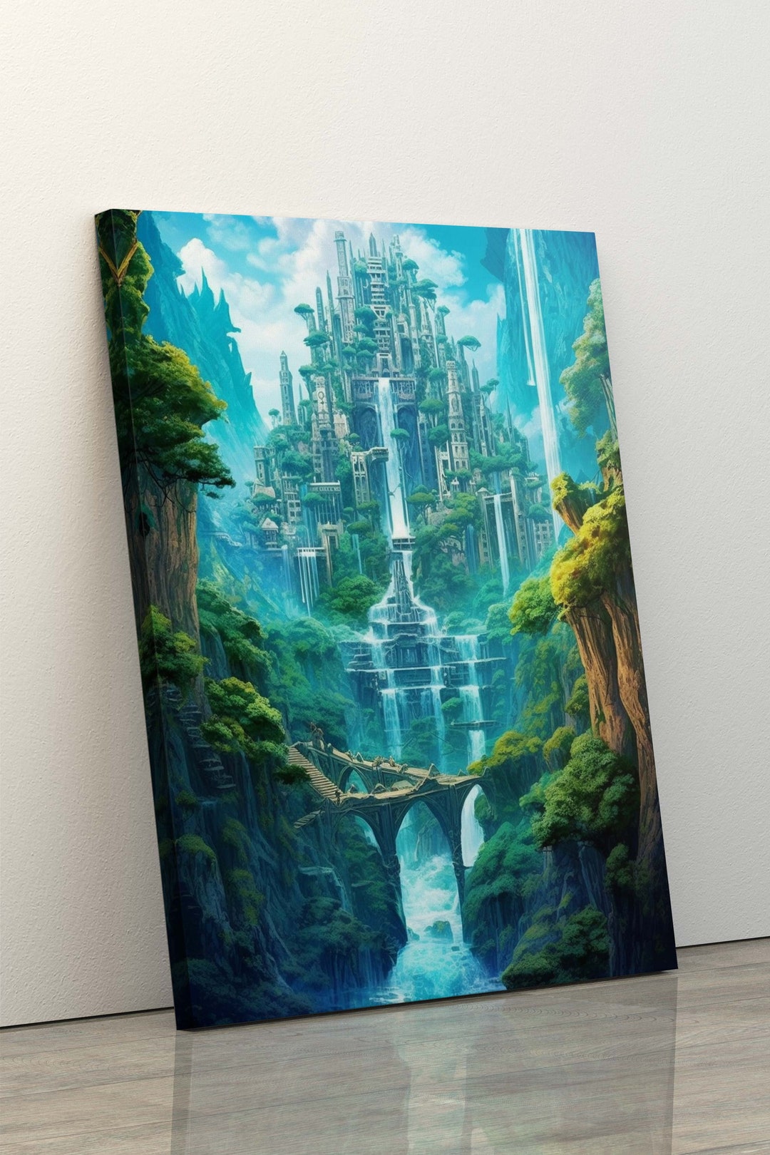 Emberfall Fantasy Wall Art Castle Ancient City Waterfall Mountains