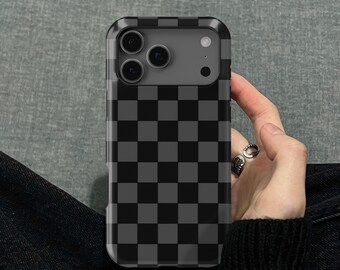 Checkered Pattern - Black and Gray Design iPhone 17 16 15 14 13 12 Pro Max Mini X Tough Case, Samsung Galaxy S26 Ultra FE Plus Note 10 Cover