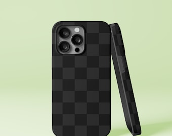 Checkered Pattern - Black and Gray Design iPhone 14 13 12 Pro Max Mini X Xs Xr SE Tough Case, Samsung Galaxy S21 Ultra FE Plus Note 10 Cover