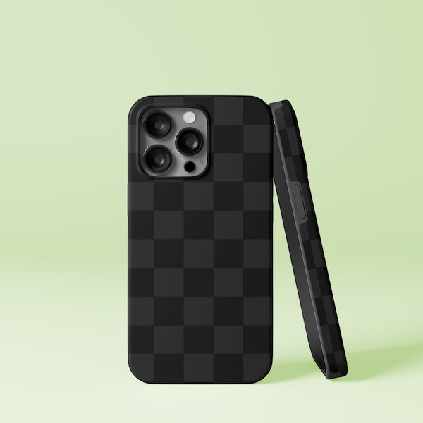 Checkered Pattern - Black and Gray Design iPhone 14 13 12 Pro Max Mini X Xs Xr SE Tough Case, Samsung Galaxy S21 Ultra FE Plus Note 10 Cover