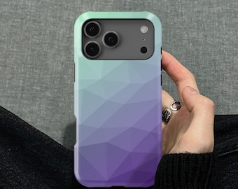 Purple green ombre gradient geometric mesh pattern Design iPhone 17 16 15 14 13 12 Pro Case, Samsung Galaxy S26 Ultra FE Plus Note 10 Cover