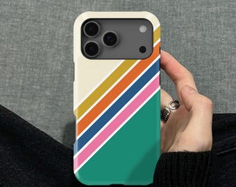 70s Vintage Retro Summer Stripes Design iPhone 17 16 15 14 13 12 8 Pro Max Mini X Xr SE Tough Case, Samsung Galaxy S26 Ultra Note 20 Cover