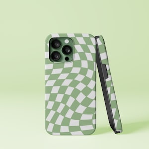 Salbei und Weiß Distorted Checkerboard Design iPhone 14 13 12 Pro Max Mini X Xs Xr Tough Hülle, Samsung Galaxy S20 Ultra FE Plus Note 10 Hülle