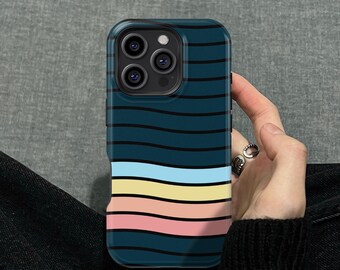 Retro Stripes Phone Case Cover for iPhone 16 15 14 13 12 11 Pro Max Case, Samsung Galaxy S25 S24 S23 S22 S21 Ultra, MagSafe Case For iPhone