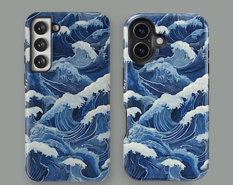 Funda con diseño de olas del océano azul para iPhone 16, 15, 14, 13, 12, 11, 8 Plus, Pro Max, Samsung S25, S24, S21, S20 FE, funda MagSafe para iPhone